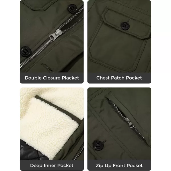 WenVen Mens Winter Thickened Warm Sherpa Lined Parka Jacket Waterproof CoatArmy Green