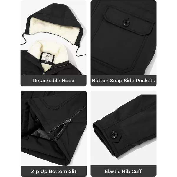 WenVen Mens Winter Thickened Warm Sherpa Lined Parka Jacket Waterproof CoatBlack