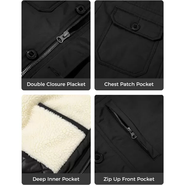 WenVen Mens Winter Thickened Warm Sherpa Lined Parka Jacket Waterproof CoatBlack