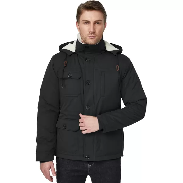 WenVen Mens Winter Thickened Warm Sherpa Lined Parka Jacket Waterproof CoatBlack