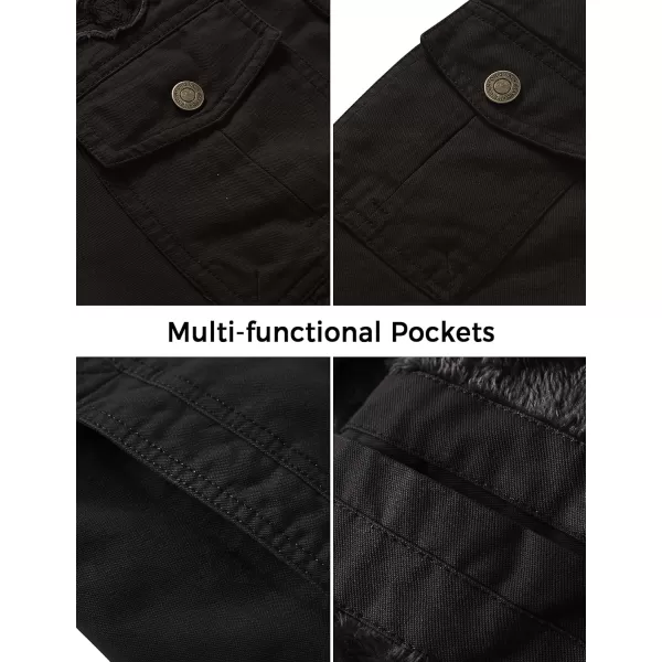 WenVen Mens Winter Warm Cotton Parka Coat Fleece Military Windbreaker JacketBlack