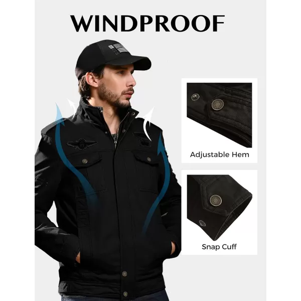 WenVen Mens Winter Warm Cotton Parka Coat Fleece Military Windbreaker JacketBlack