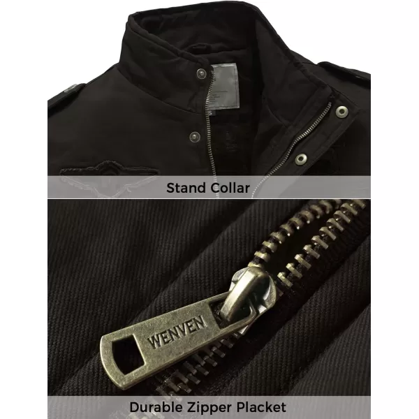 WenVen Mens Winter Warm Cotton Parka Coat Fleece Military Windbreaker JacketBlack