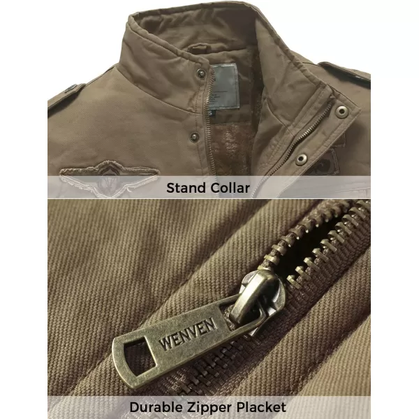 WenVen Mens Winter Warm Cotton Parka Coat Fleece Military Windbreaker JacketCamel