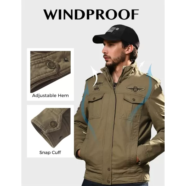 WenVen Mens Winter Warm Cotton Parka Coat Fleece Military Windbreaker JacketKhaki