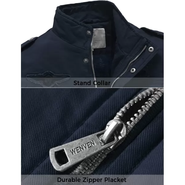 WenVen Mens Winter Warm Cotton Parka Coat Fleece Military Windbreaker JacketNavy