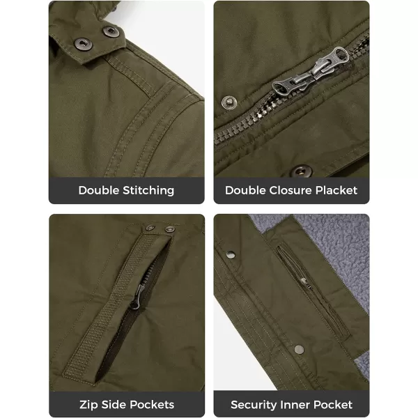 WenVen Mens Winter Warm Parka Jacket Sherpa Lined Cotton Coat with Detachable HoodArmy Green