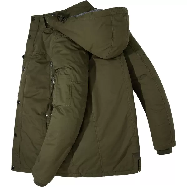 WenVen Mens Winter Warm Parka Jacket Sherpa Lined Cotton Coat with Detachable HoodArmy Green