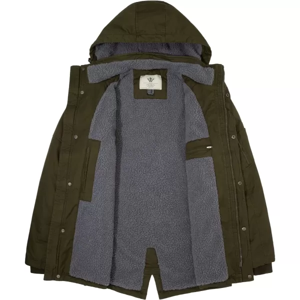 WenVen Mens Winter Warm Parka Jacket Sherpa Lined Cotton Coat with Detachable HoodArmy Green