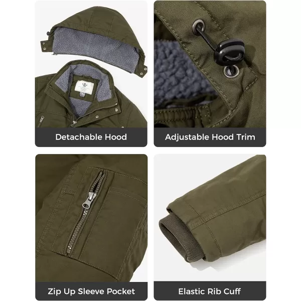 WenVen Mens Winter Warm Parka Jacket Sherpa Lined Cotton Coat with Detachable HoodArmy Green