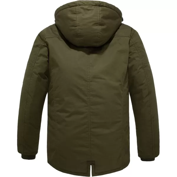 WenVen Mens Winter Warm Parka Jacket Sherpa Lined Cotton Coat with Detachable HoodArmy Green