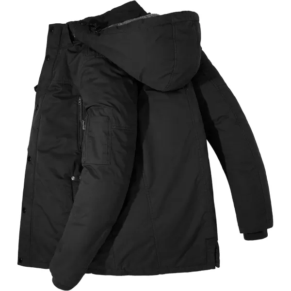 WenVen Mens Winter Warm Parka Jacket Sherpa Lined Cotton Coat with Detachable HoodBlack