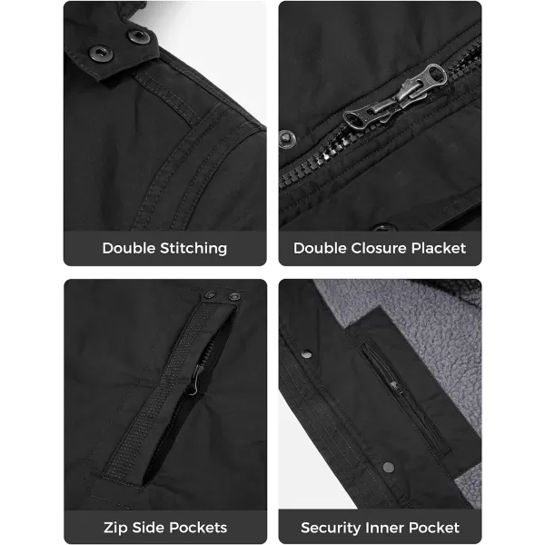 WenVen Mens Winter Warm Parka Jacket Sherpa Lined Cotton Coat with Detachable HoodBlack