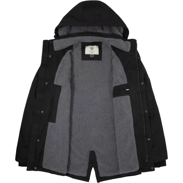 WenVen Mens Winter Warm Parka Jacket Sherpa Lined Cotton Coat with Detachable HoodBlack