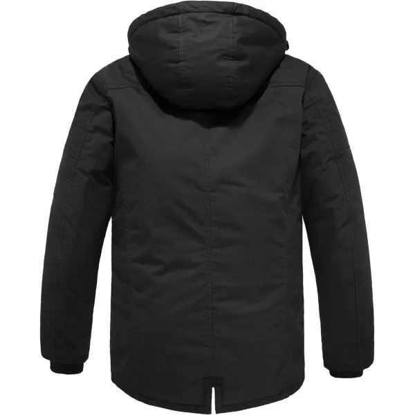 WenVen Mens Winter Warm Parka Jacket Sherpa Lined Cotton Coat with Detachable HoodBlack