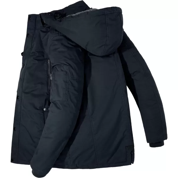 WenVen Mens Winter Warm Parka Jacket Sherpa Lined Cotton Coat with Detachable HoodNavy