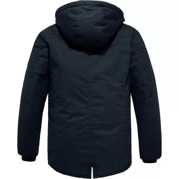 WenVen Mens Winter Warm Parka Jacket Sherpa Lined Cotton Coat with Detachable HoodNavy