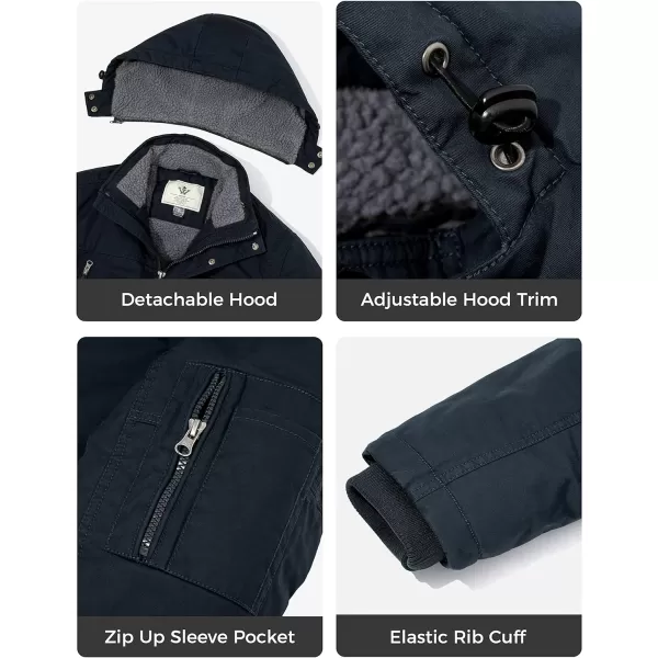 WenVen Mens Winter Warm Parka Jacket Sherpa Lined Cotton Coat with Detachable HoodNavy