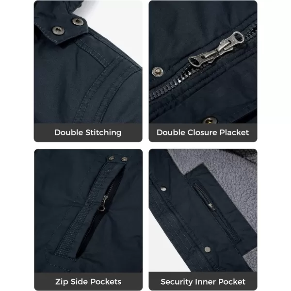 WenVen Mens Winter Warm Parka Jacket Sherpa Lined Cotton Coat with Detachable HoodNavy