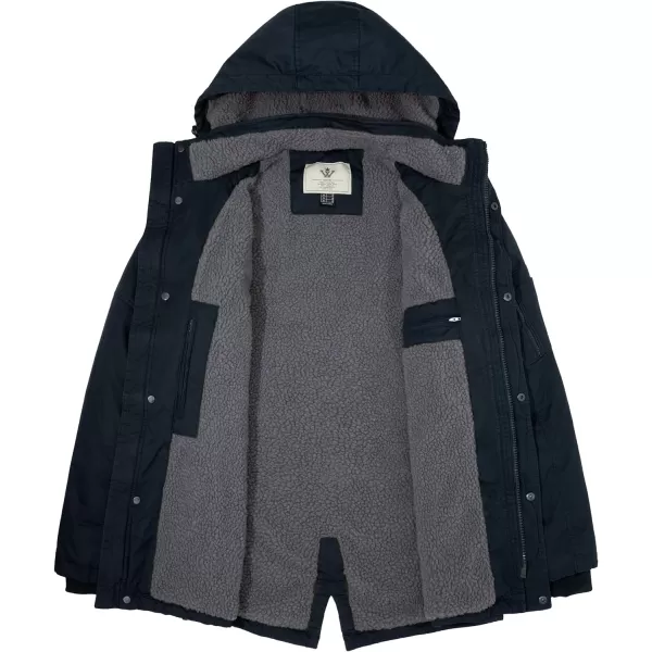 WenVen Mens Winter Warm Parka Jacket Sherpa Lined Cotton Coat with Detachable HoodNavy