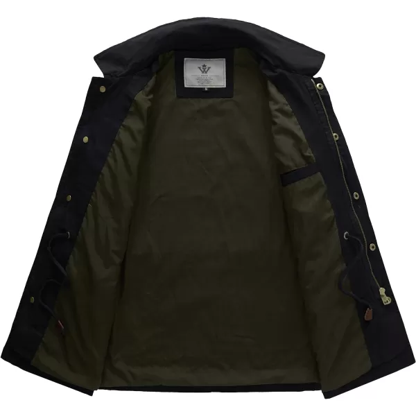 WenVen Womens Lightweight Canvas Cotton Military Jacket Utility Lapel AnorakBlack