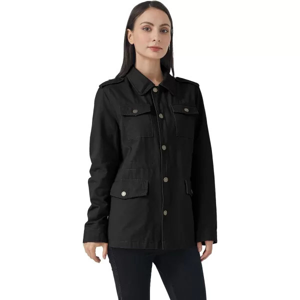 WenVen Womens Lightweight Canvas Cotton Military Jacket Utility Lapel AnorakBlack