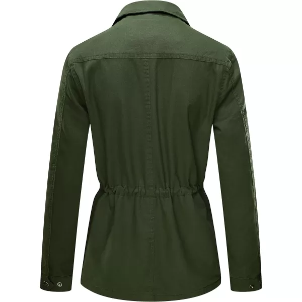 WenVen Womens Lightweight Canvas Cotton Military Jacket Utility Lapel AnorakGreen