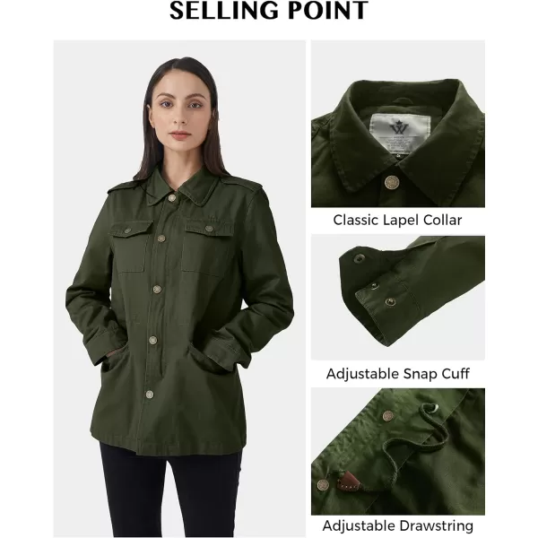 WenVen Womens Lightweight Canvas Cotton Military Jacket Utility Lapel AnorakGreen