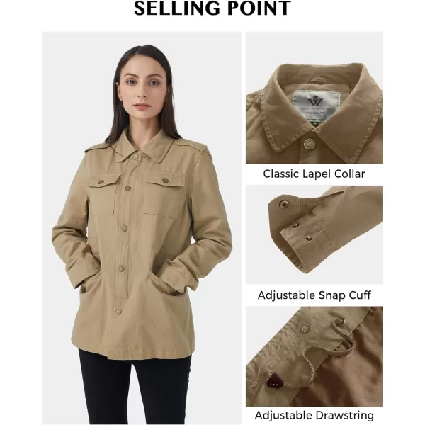 WenVen Womens Lightweight Canvas Cotton Military Jacket Utility Lapel AnorakKhaki