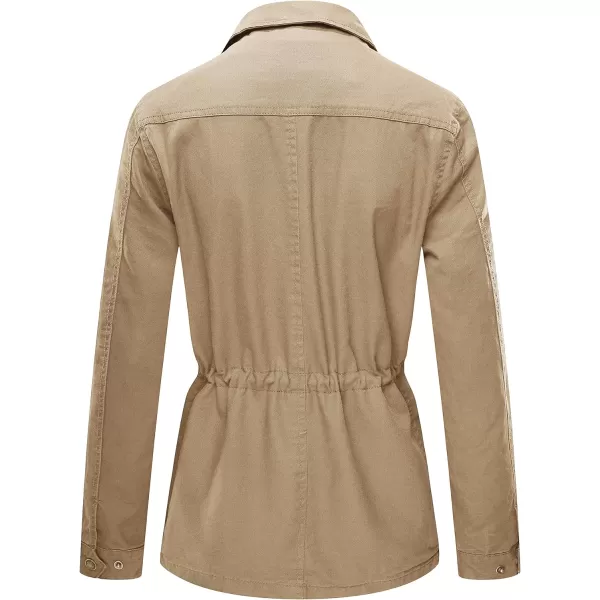 WenVen Womens Lightweight Canvas Cotton Military Jacket Utility Lapel AnorakKhaki