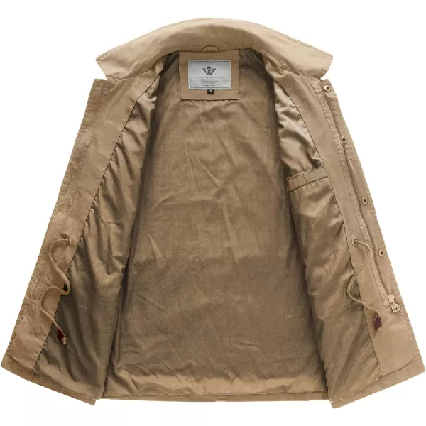 WenVen Womens Lightweight Canvas Cotton Military Jacket Utility Lapel AnorakKhaki