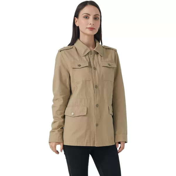 WenVen Womens Lightweight Canvas Cotton Military Jacket Utility Lapel AnorakKhaki
