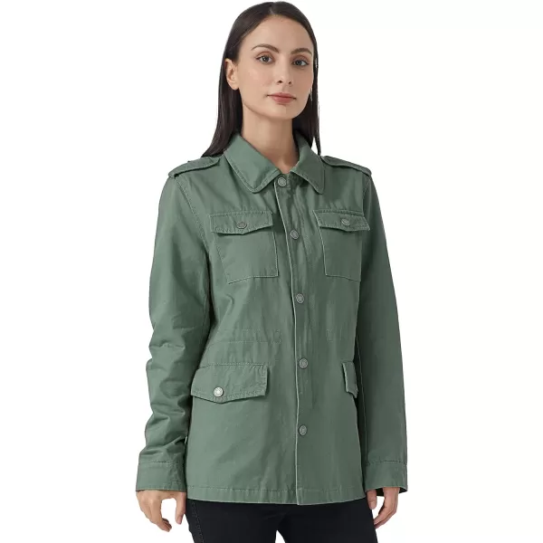 WenVen Womens Lightweight Canvas Cotton Military Jacket Utility Lapel AnorakLight Olive