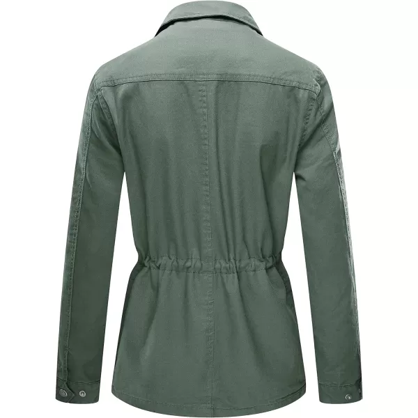 WenVen Womens Lightweight Canvas Cotton Military Jacket Utility Lapel AnorakLight Olive