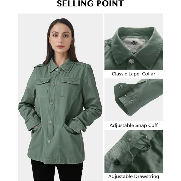 WenVen Womens Lightweight Canvas Cotton Military Jacket Utility Lapel AnorakLight Olive
