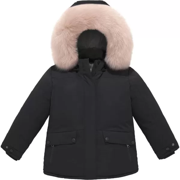WenVen Girls Winter Thick Jacket Waterproof Warm Down Coat Detachable Hat Parka JacketBlack