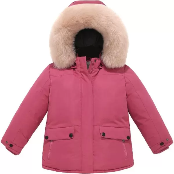 WenVen Girls Winter Thick Jacket Waterproof Warm Down Coat Detachable Hat Parka JacketPink