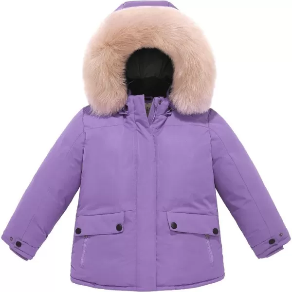 WenVen Girls Winter Thick Jacket Waterproof Warm Down Coat Detachable Hat Parka JacketPurple
