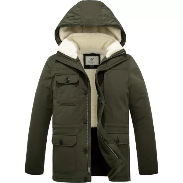 WenVen Mens Winter Thickened Warm Sherpa Lined Parka Jacket Waterproof CoatArmy Green