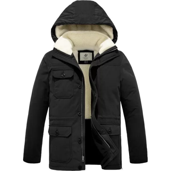 WenVen Mens Winter Thickened Warm Sherpa Lined Parka Jacket Waterproof CoatBlack