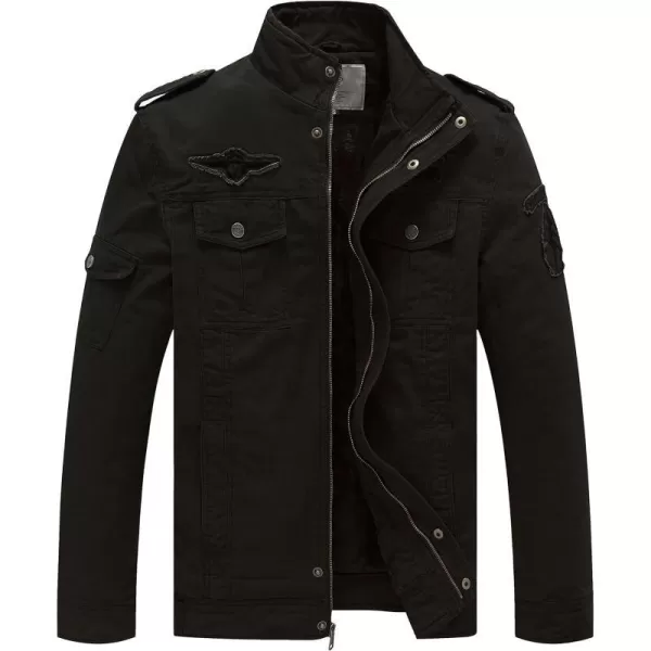 WenVen Mens Winter Warm Cotton Parka Coat Fleece Military Windbreaker JacketBlack