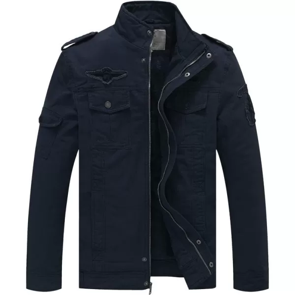WenVen Mens Winter Warm Cotton Parka Coat Fleece Military Windbreaker JacketNavy