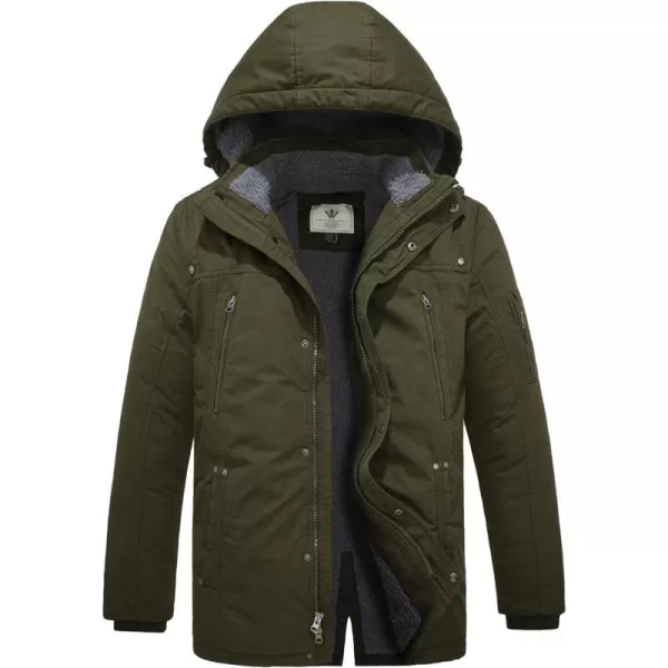 WenVen Mens Winter Warm Parka Jacket Sherpa Lined Cotton Coat with Detachable HoodArmy Green