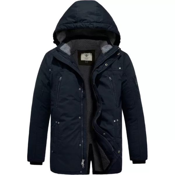 WenVen Mens Winter Warm Parka Jacket Sherpa Lined Cotton Coat with Detachable HoodNavy