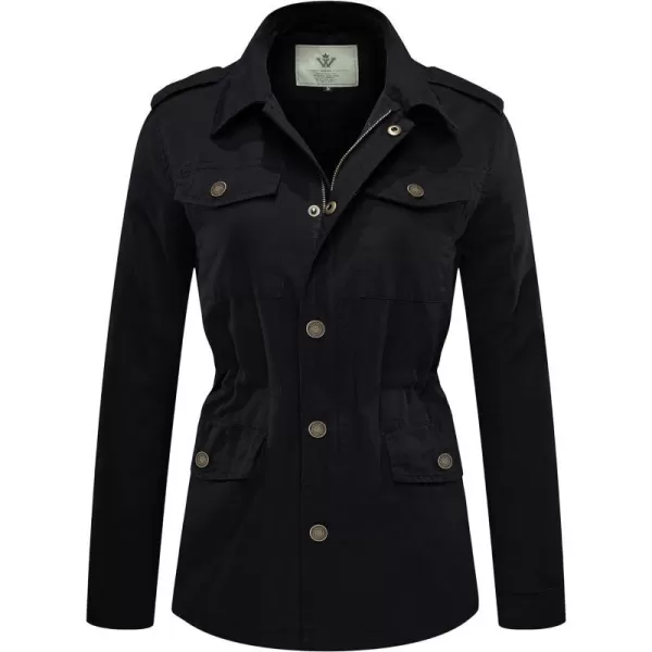 WenVen Womens Lightweight Canvas Cotton Military Jacket Utility Lapel AnorakBlack
