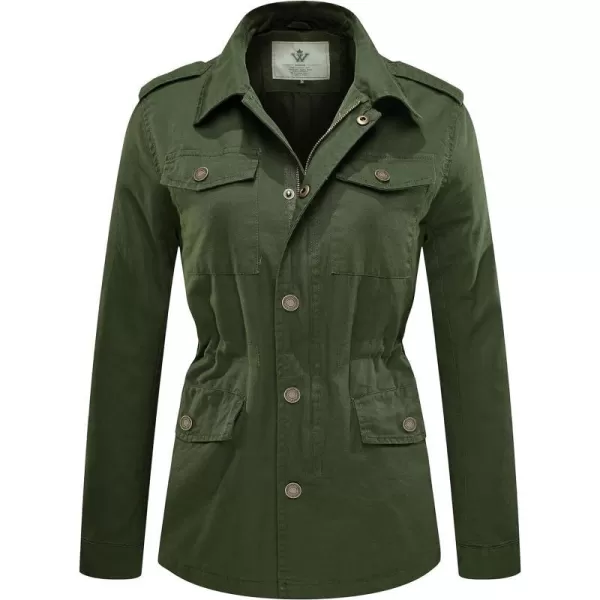 WenVen Womens Lightweight Canvas Cotton Military Jacket Utility Lapel AnorakGreen