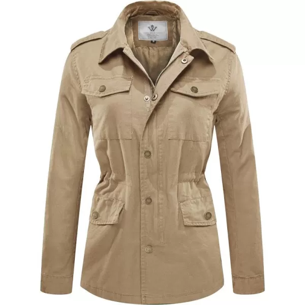 WenVen Womens Lightweight Canvas Cotton Military Jacket Utility Lapel AnorakKhaki