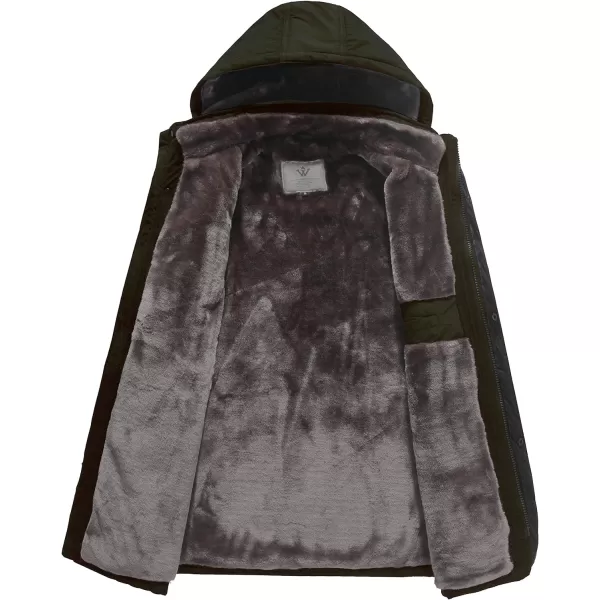 WenVen Mens Warm Thicken Jacket Winter Heavy Parka Sherpa Lined Military Padded Coat with Detachable HatArmy Green
