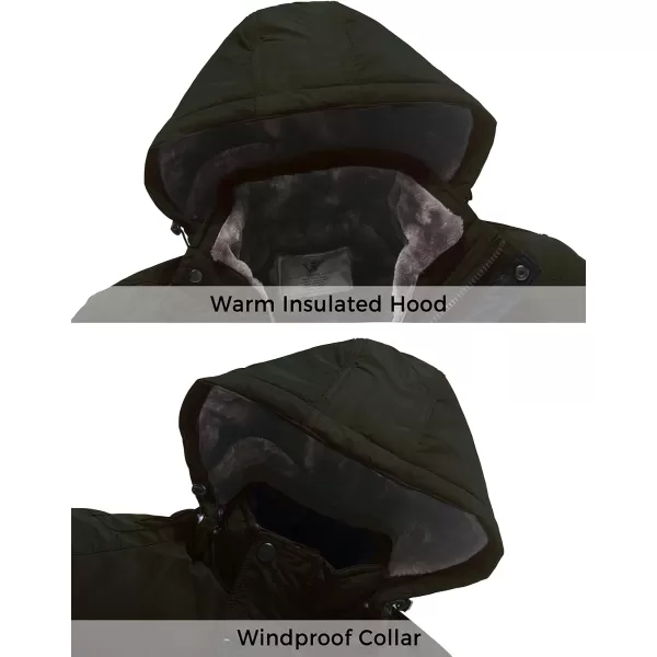 WenVen Mens Warm Thicken Jacket Winter Heavy Parka Sherpa Lined Military Padded Coat with Detachable HatArmy Green