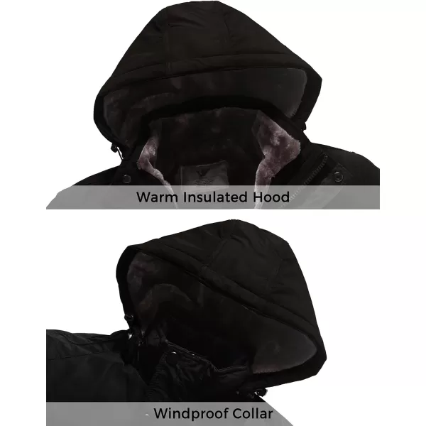 WenVen Mens Warm Thicken Jacket Winter Heavy Parka Sherpa Lined Military Padded Coat with Detachable HatBlack